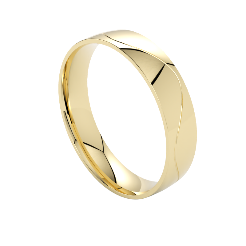 Półokrągła obrączka ślubna z fala żółte złoto 585